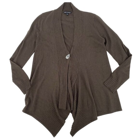 Cable & Gauge Size M Brown Knit Open Front Single Button Shawl Sweater - Picture 1 of 8